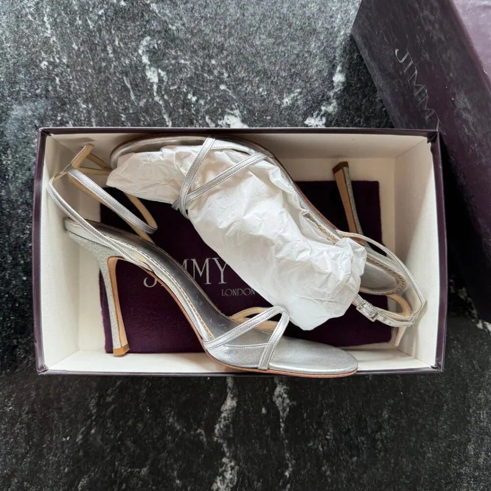Jimmy Choo Cruise Collection Gloria Silver Ankle Strap Glitter Heels Eu Size 41